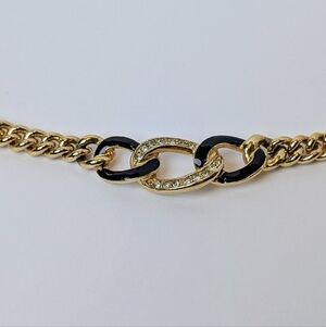Dior Gold Tone Curb Chain Choker Necklace Pavé Crystal Links Y2K Authentic